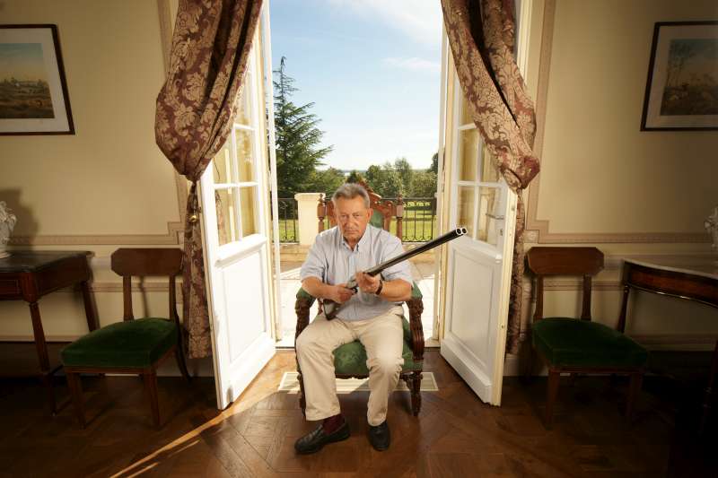 Jean-Hubert Delon at Château Léoville-Las Cases.  Jean-Hubert Delon has a love of hunting, as well as wine, as did his father before him. He holds one of the antique guns owned by his father - an English gun, produced by the old maker "Boss".